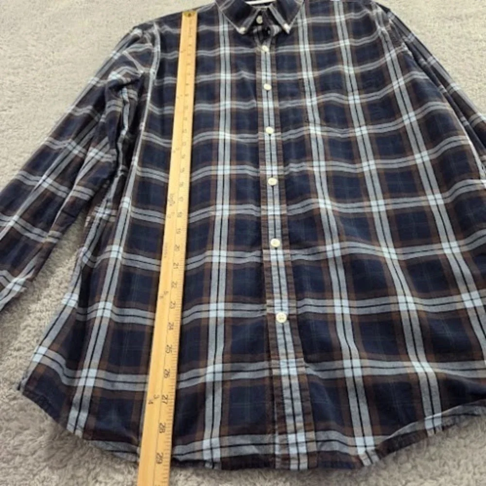 Banana Republic Button Up Shirt Men Large Tall (LT) Blue Plaid Untucked Slim Fit